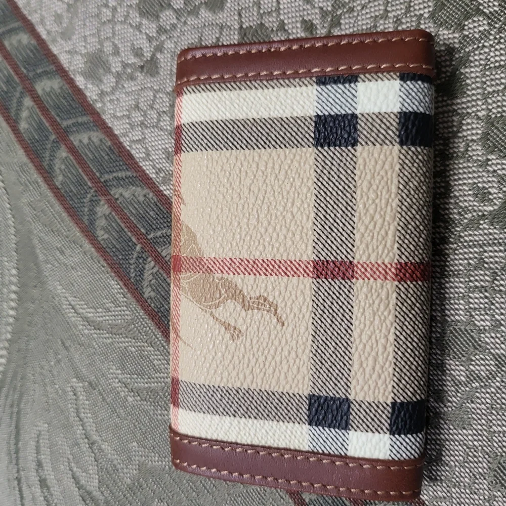 Burberry Brown and Cream Key Card Holder with Classic Check Pattern